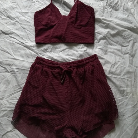 Burgundy two-piece romper set - Picture 2 of 7